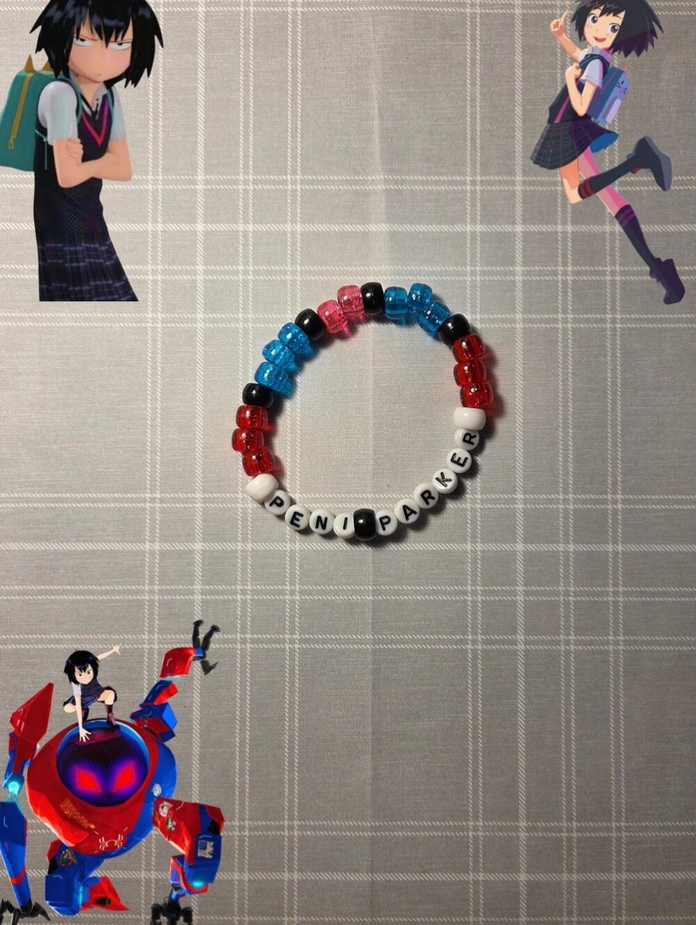 Spiderman Into The Spiderverse 'Peni Parker' Handmade Beaded Kandi Bracelet